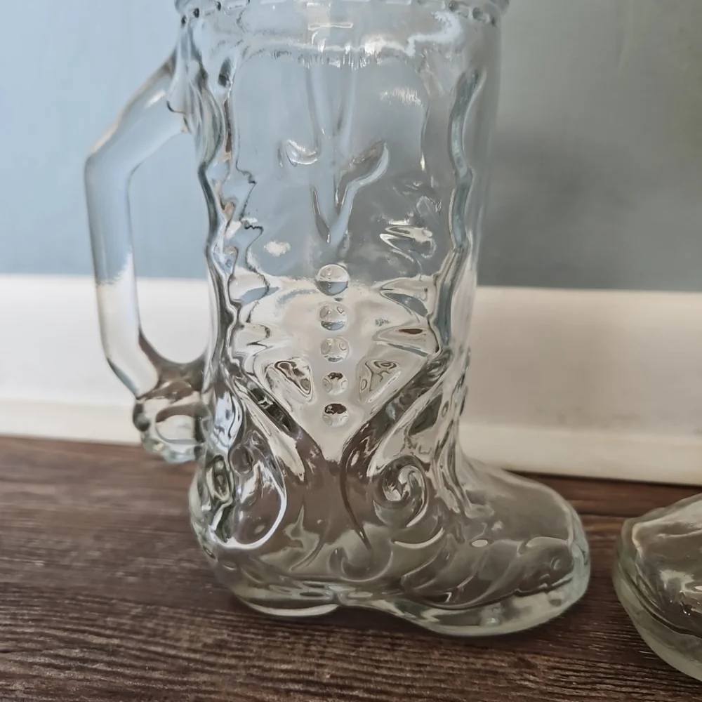 Vtg Cowboy Boot Western Glass Mug Drinking Glass 16oz 6”x 3” Set of 2